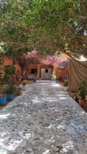 a courtyard with a tree and a stone walkway at Le k in Nouakchott