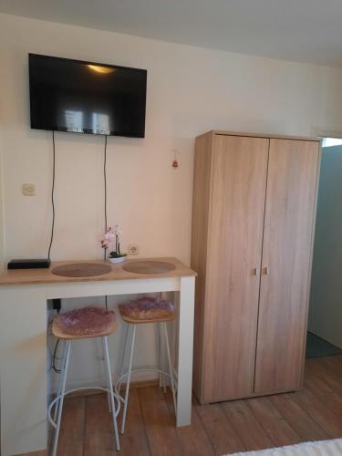 Mały pokój z biurkiem i szafką w obiekcie Studio Apartment Katalpa w mieście Zadar