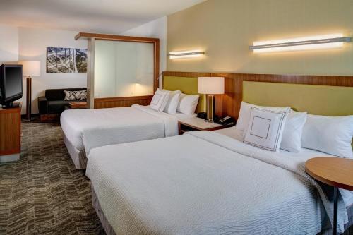 a hotel room with two beds and a television at SpringHill Suites by Marriott Saginaw in Saginaw