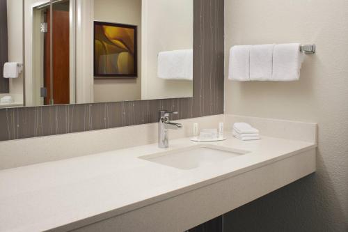 a bathroom with a sink and a mirror at Courtyard Kansas City Overland Park / Convention Center in Overland Park