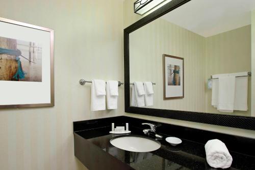 baño con lavabo y espejo grande en Fairfield Inn & Suites Fort Lauderdale Airport & Cruise Port, en Dania Beach