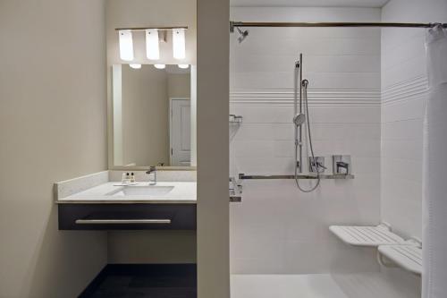 uma casa de banho com um lavatório e um chuveiro em TownePlace Suites by Marriott Grand Rapids Wyoming em Wyoming
