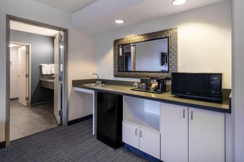 a bathroom with a sink and a mirror at Courtyard Salt Lake City Airport in Salt Lake City