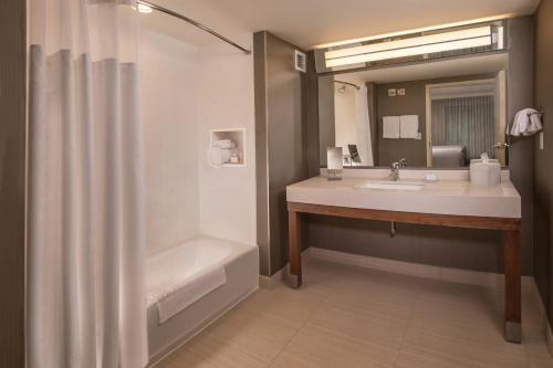 bagno con vasca, lavandino e doccia di Courtyard by Marriott Hershey Chocolate Avenue a Hershey