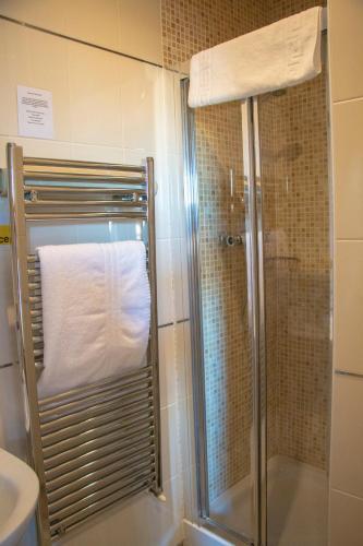 a bathroom with a shower and a toilet and a sink at Hopping Hare in Northampton