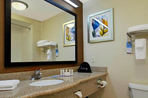 uma casa de banho com um lavatório e um espelho em Fairfield Inn & Suites by Marriott Fairfield Napa Valley Area em Fairfield
