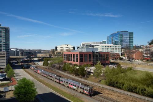 a group of trains on tracks in a city at Residence Inn Philadelphia Conshohocken in Conshohocken