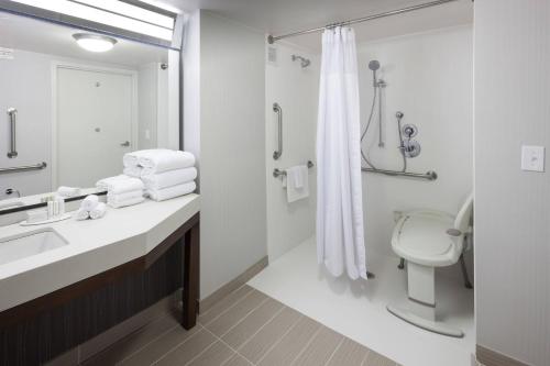 a bathroom with a sink and a toilet and a shower at Courtyard Alexandria Old Town/Southwest in Alexandria