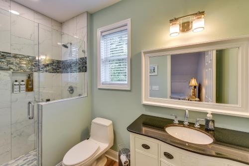 a bathroom with a toilet and a sink and a shower at Bluffton Vacation Rental - 4 Mi to Tanger Outlets! in Bluffton