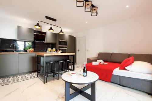 un salon avec un lit et une cuisine dans l'établissement Cyclades YourHostHelper, à Cannes