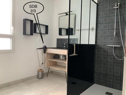 ein Badezimmer mit Dusche und Waschbecken in der Unterkunft Ti-roue in Saint-Gildas-de-Rhuys