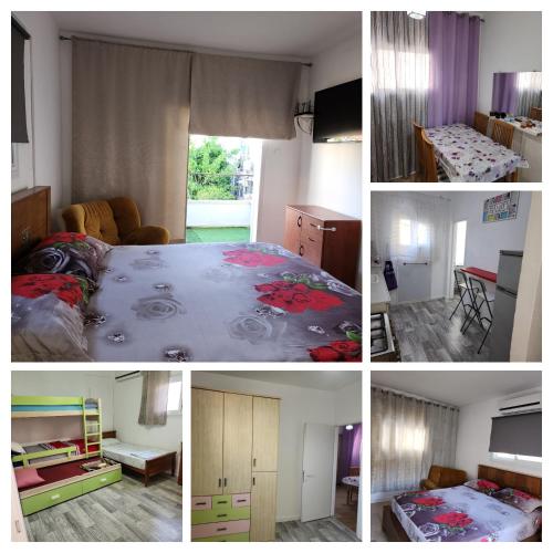 un collage de cuatro fotos de un dormitorio en Бат-ям 2-ком. Квартира аренда!!! en Bat Yam