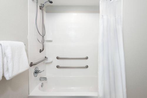 a bathroom with a shower and a bath tub at Courtyard Fort Wayne Downtown at Grand Wayne Convention Center in Fort Wayne