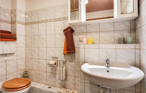 a bathroom with a sink and a toilet at Pet Friendly Apartment In Sehlen With Wifi in Sehlen