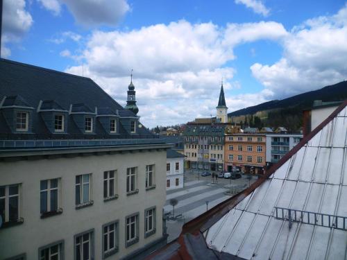 a view of a city from the roof of a building at Hotel Koruna in Jeseník