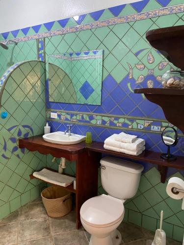 a bathroom with a toilet and a sink at Casa Maiana in Sámara