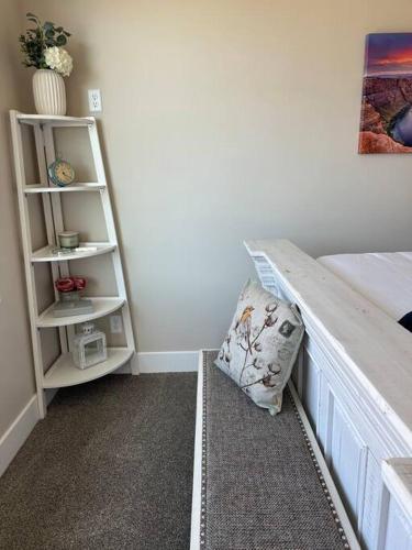 a bedroom with a bed and a book shelf at White Rocks-4beds, 3bath,hot tub in Hildale