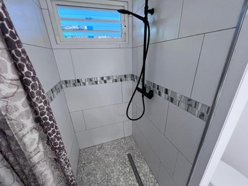 bagno con doccia e finestra di Orient Bay Studio SABA Face à la Mer a Saint Martin