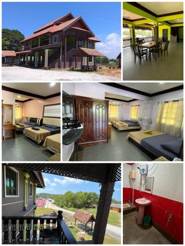 eine Collage mit vier Bildern eines Hauses in der Unterkunft RAZAK GUEST HOUSE in Setiu