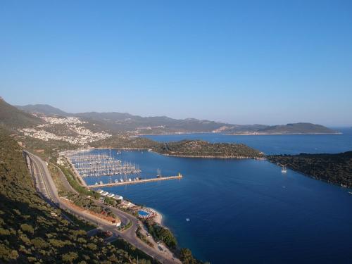 an aerial view of a marina in the water at Kaş Şirinevler Apart in Kaş