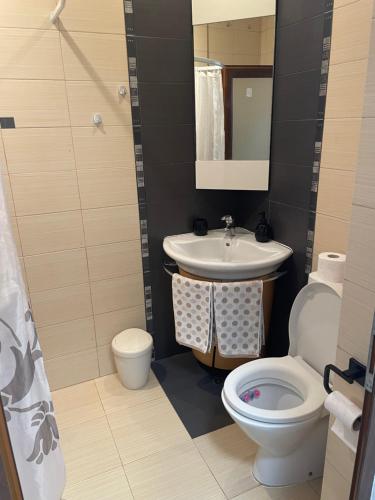 a bathroom with a toilet and a sink at Geri Apartment in Burgas City