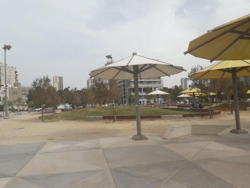 a group of umbrellas in a park at Отдельная квартира в 15 минутах от моря in Ashdod