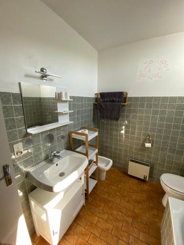 een badkamer met een wastafel en een toilet bij Moulin de Latouille in Latouille-Lentillac