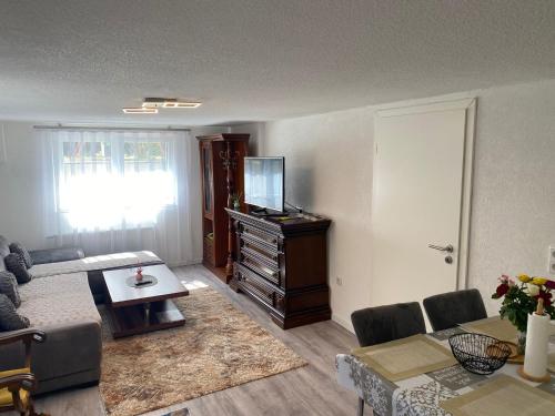 a living room with a couch and a tv at Apartment Malti in Laufenburg