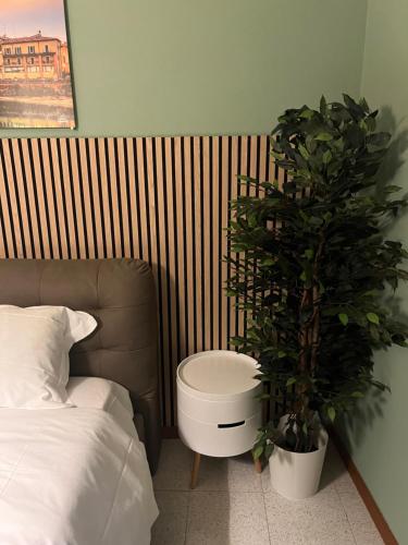a bedroom with a bed and a potted plant at ApartHotel Verona Centro in Verona