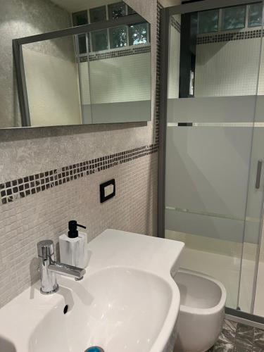 a bathroom with a sink and a toilet and a mirror at ApartHotel Verona Centro in Verona