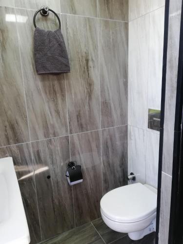 a small bathroom with a toilet and a sink at T'eiberveld Yurt verhuur Noord-Sleen in Noord-Sleen