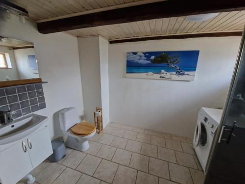 a bathroom with a toilet and a sink at Ravlunda Byaväg 12 in Kivik