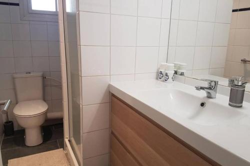 y baño con lavabo y aseo. en Centre Charmant 3 pièces- Vannes avec parking, en Vannes