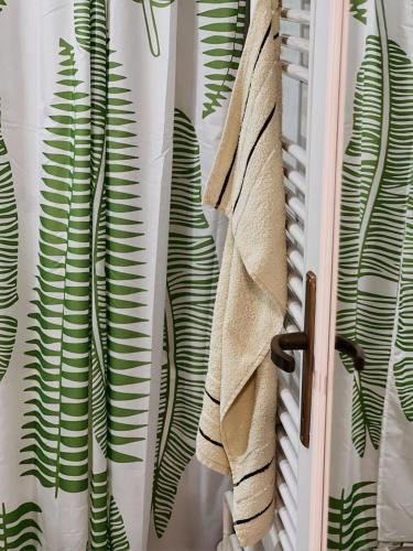 a window with a curtain with a green leafy plant at Holiday Home Old Town in Sarajevo