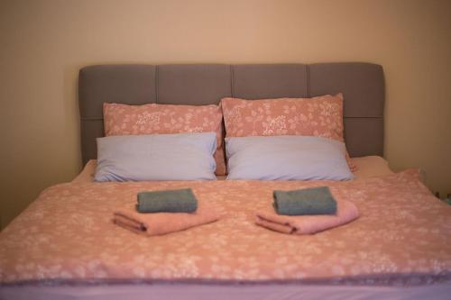 a bed with two pillows on top of it at Kuća - Na Granici in Ilok