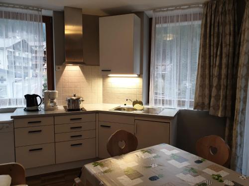 una cucina con lavandino e piano di lavoro di Apartments Haus Martin a Nova Levante