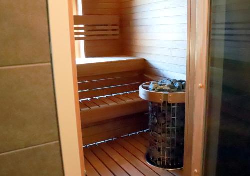 an empty shower with a sink in a bathroom at Kassikäpa villa in Haapsalu