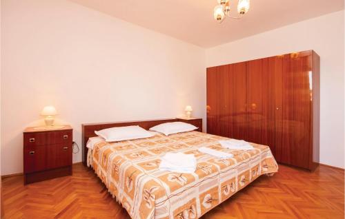 克拉帕尼島的住宿－Cozy Apartment In Sibenik With Kitchen，一间卧室设有一张大床,铺有木地板