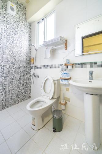 a bathroom with a toilet and a sink at 台東市區維拉包棟民宿 附廚房及電動麻將 in Taitung City