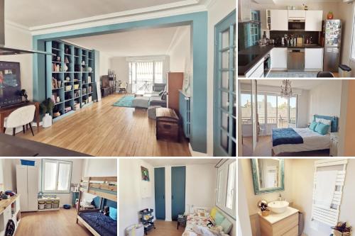 un collage de photos d'un salon et d'un salon dans l'établissement Grand Appartement Familial, Tours Centre, Parking, à Tours