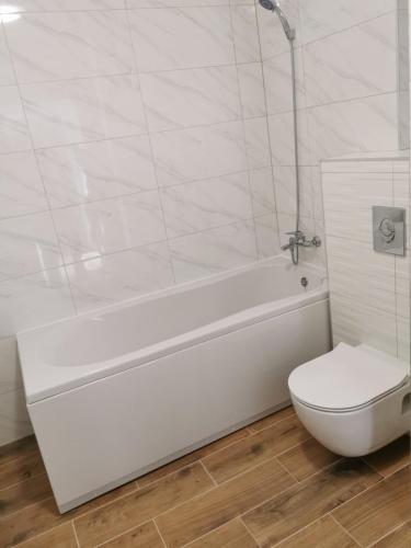 a bathroom with a white tub and a toilet at Apartment"Tica"Zaton with pool in Zaton