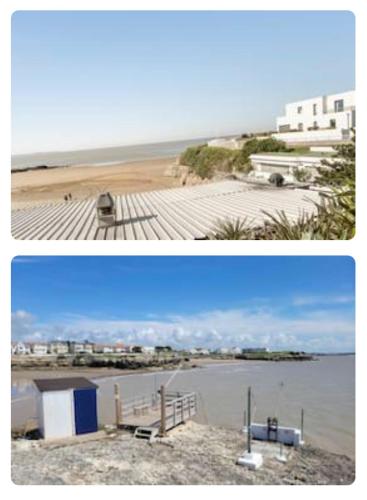 two pictures of a beach and a view of the ocean at Appartement 200 m plage avec terrasse et jardin in Royan