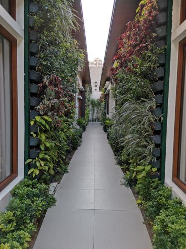 a hallway in a building with plants on the walls at Adria Residences - Sapphire Garden - 2 Bedroom for 4 person in Manila