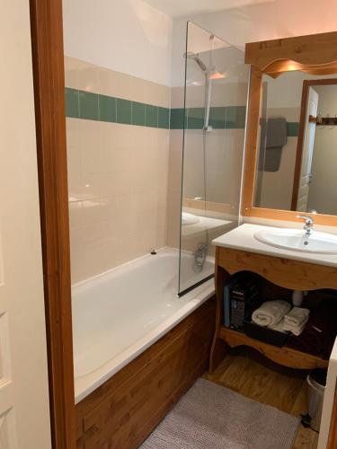 une salle de bain avec une douche, un lavabo et une baignoire dans l'établissement Appartement Chamrousse, à Chamrousse
