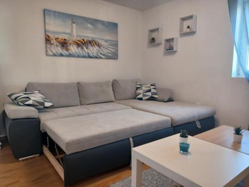 MiletićiにあるHoliday House Jolini Dvoriのソファとテーブルのあるリビングルーム