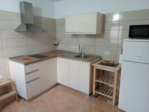 eine kleine Küche mit Spüle und Kühlschrank in der Unterkunft La casita de Candida in Tigaday
