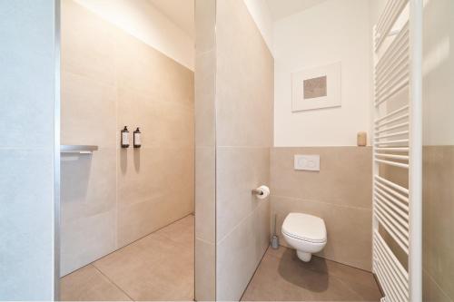 a bathroom with a toilet and a shower at Innenstadt Studio I Küche I WIFI I Netflix in Bingen am Rhein
