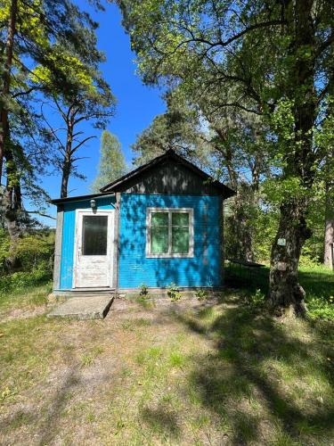 a small blue house in the middle of a field at База відпочинку Енергія in Rudnya Peskovskaya