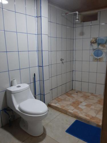 een badkamer met een toilet en een douche bij House la Rose Second Floor in Manuel Antonio