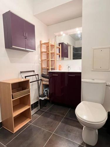une salle de bain avec des toilettes blanches et un lavabo dans l'établissement Spacious & cosy flat, à Massy